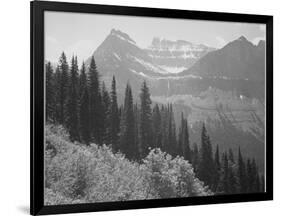 Trees And Bushes In Foreground Mountains In Bkgd "In Glacier National Park" Montana. 1933-1942-Ansel Adams-Framed Art Print