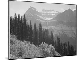 Trees And Bushes In Foreground Mountains In Bkgd "In Glacier National Park" Montana. 1933-1942-Ansel Adams-Mounted Art Print