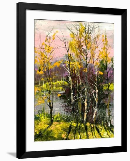 Trees And Bushes On The Bank Of The River-balaikin2009-Framed Art Print