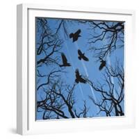Trees and Crows Flying in the Sky-Gepard-Framed Art Print