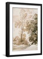 Trees and Deer, after Claude, 1825 (Pen and Ink with Wash on Paper)-John Constable-Framed Giclee Print