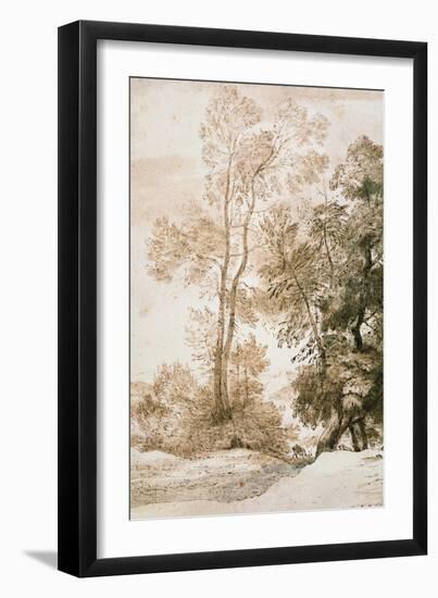 Trees and Deer, after Claude, 1825 (Pen and Ink with Wash on Paper)-John Constable-Framed Giclee Print