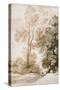 Trees and Deer, after Claude, 1825 (Pen and Ink with Wash on Paper)-John Constable-Stretched Canvas