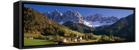 Trees and Farmhouses in a Field with Mountains in the Background, Santa Maddalena, Funes Valley-null-Framed Stretched Canvas