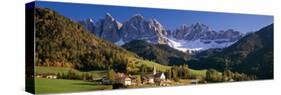 Trees and Farmhouses in a Field with Mountains in the Background, Santa Maddalena, Funes Valley-null-Stretched Canvas