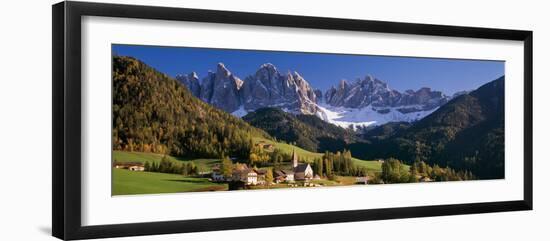 Trees and Farmhouses in a Field with Mountains in the Background, Santa Maddalena, Funes Valley-null-Framed Photographic Print