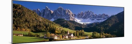 Trees and Farmhouses in a Field with Mountains in the Background, Santa Maddalena, Funes Valley-null-Mounted Photographic Print