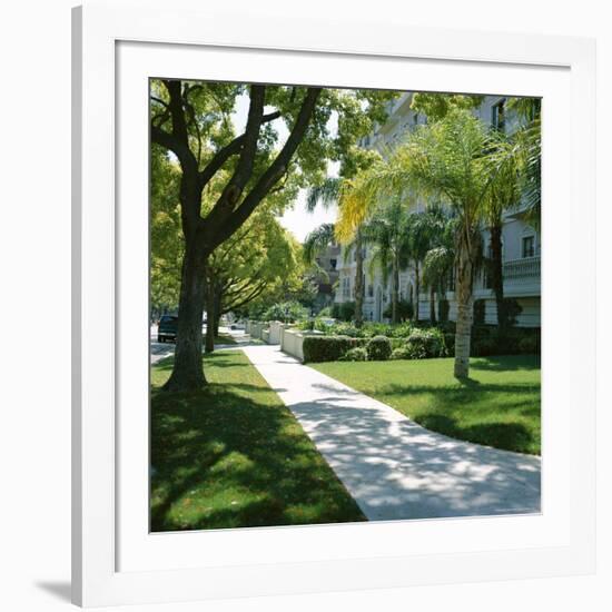 Trees and Grass Along Sidewalk, Beverly Hills, Los Angeles, California, USA-David Lomax-Framed Photographic Print