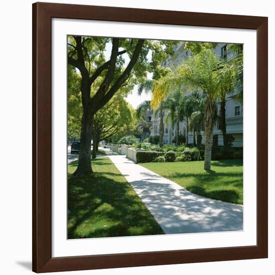 Trees and Grass Along Sidewalk, Beverly Hills, Los Angeles, California, USA-David Lomax-Framed Photographic Print