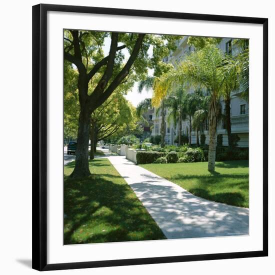 Trees and Grass Along Sidewalk, Beverly Hills, Los Angeles, California, USA-David Lomax-Framed Photographic Print