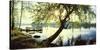 Trees and pier by the Vuoksi River, Imatra, Finland-null-Stretched Canvas