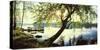 Trees and pier by the Vuoksi River, Imatra, Finland-null-Stretched Canvas