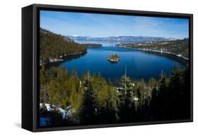 Trees at Lakeshore with Mountain Range in the Background, Lake Tahoe, California, USA-null-Framed Stretched Canvas