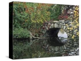 Trees by Pond and Stone Bridge at Hecksher Museum, Long Island, New York, USA-Merrill Images-Stretched Canvas