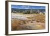 Trees Crusted in Frost and Thermal Features, Cold Autumn (Fall) Day, Upper Geyser Basin-Eleanor Scriven-Framed Photographic Print