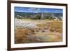 Trees Crusted in Frost and Thermal Features, Cold Autumn (Fall) Day, Upper Geyser Basin-Eleanor Scriven-Framed Photographic Print