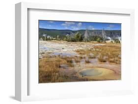 Trees Crusted in Frost and Thermal Features, Cold Autumn (Fall) Day, Upper Geyser Basin-Eleanor Scriven-Framed Photographic Print