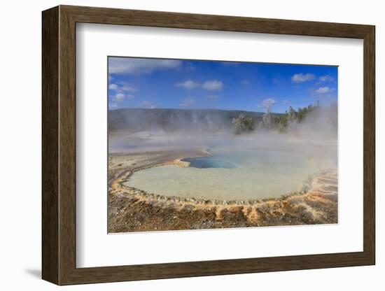 Trees Crusted in Frost and Thermal Features, Cold Autumn (Fall) Day, Upper Geyser Basin-Eleanor Scriven-Framed Photographic Print