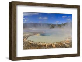 Trees Crusted in Frost and Thermal Features, Cold Autumn (Fall) Day, Upper Geyser Basin-Eleanor Scriven-Framed Photographic Print
