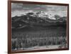 Trees Fgnd, Snow Covered Mts Bkgd "Long's Peak From North Rocky Mountain NP" Colorado 1933-1942-Ansel Adams-Framed Art Print