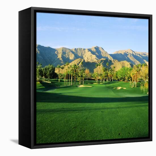 Trees in a Golf Course with a Mountain Range in the Background, Thunderbird Country Club-null-Framed Stretched Canvas