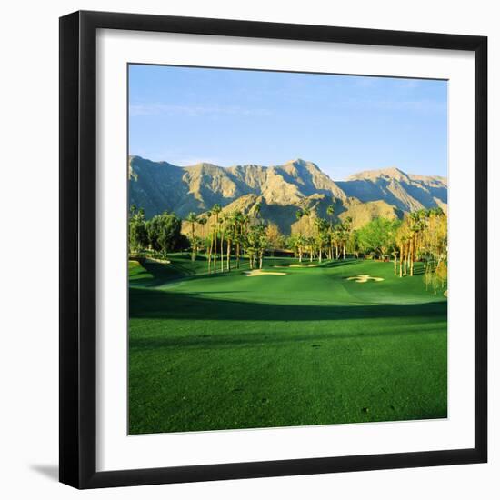 Trees in a Golf Course with a Mountain Range in the Background, Thunderbird Country Club-null-Framed Photographic Print