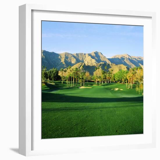 Trees in a Golf Course with a Mountain Range in the Background, Thunderbird Country Club-null-Framed Photographic Print