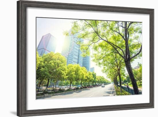 Trees Lining the Streets in Jianggan New Town, Zhejiang, China-Andy Brandl-Framed Photographic Print