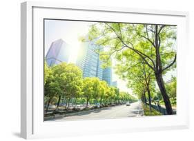 Trees Lining the Streets in Jianggan New Town, Zhejiang, China-Andy Brandl-Framed Photographic Print