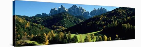 Trees on a Landscape, Dolomites, Funes Valley, le Odle, Santa Maddalena, Tyrol, Italy-null-Stretched Canvas