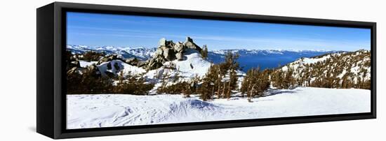 Trees on a Snow Covered Landscape, Heavenly Mountain Resort, Lake Tahoe-null-Framed Stretched Canvas