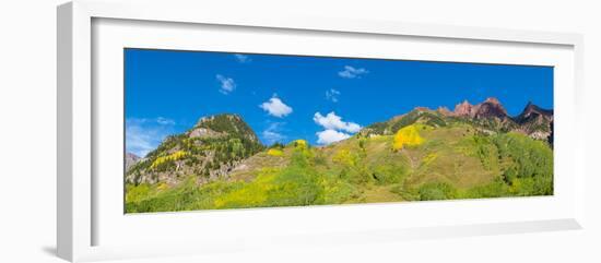 Trees on mountain, Maroon Bells, Maroon Bells-Snowmass Wilderness, White River National Forest,...-null-Framed Photographic Print