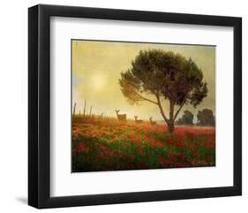 Trees, Poppies and Deer I-Chris Vest-Framed Art Print