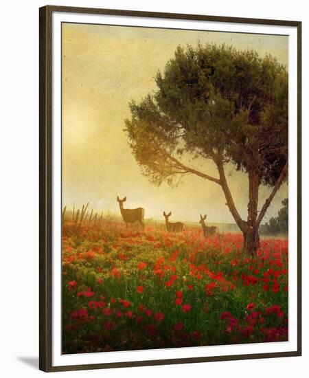 Trees, Poppies and Deer II-Chris Vest-Framed Premium Giclee Print