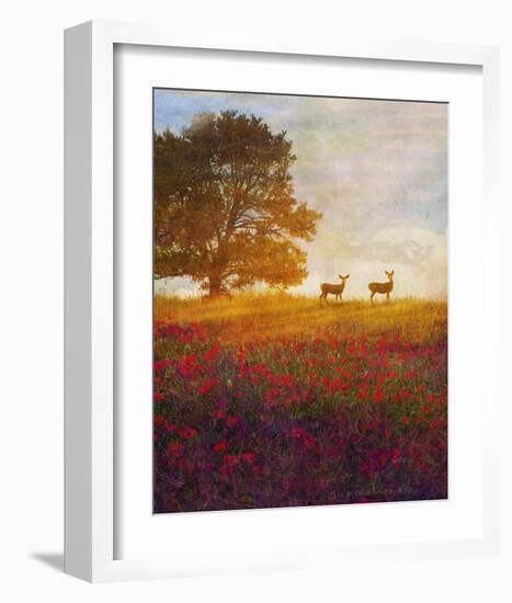 Trees, Poppies and Deer IV-Chris Vest-Framed Art Print