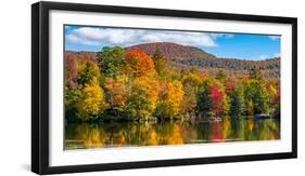 Trees reflection on water, Sally's Pond, West Bolton, Quebec, Canada-null-Framed Photographic Print