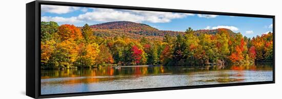 Trees reflection on water, Sally's Pond, West Bolton, Quebec, Canada-null-Framed Stretched Canvas