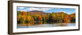 Trees reflection on water, Sally's Pond, West Bolton, Quebec, Canada-null-Framed Photographic Print