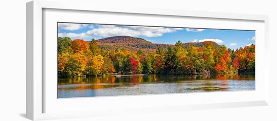 Trees reflection on water, Sally's Pond, West Bolton, Quebec, Canada-null-Framed Photographic Print