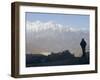 Trekker at Dawn Looking out Over the Old Fortified Village of Jharkot on the Annapurna Circuit Trek-Don Smith-Framed Photographic Print