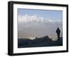 Trekker at Dawn Looking out Over the Old Fortified Village of Jharkot on the Annapurna Circuit Trek-Don Smith-Framed Photographic Print