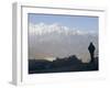 Trekker at Dawn Looking out Over the Old Fortified Village of Jharkot on the Annapurna Circuit Trek-Don Smith-Framed Photographic Print