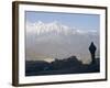 Trekker at Dawn Looking out Over the Old Fortified Village of Jharkot on the Annapurna Circuit Trek-Don Smith-Framed Photographic Print