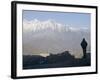 Trekker at Dawn Looking out Over the Old Fortified Village of Jharkot on the Annapurna Circuit Trek-Don Smith-Framed Photographic Print