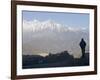 Trekker at Dawn Looking out Over the Old Fortified Village of Jharkot on the Annapurna Circuit Trek-Don Smith-Framed Photographic Print