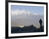 Trekker at Dawn Looking out Over the Old Fortified Village of Jharkot on the Annapurna Circuit Trek-Don Smith-Framed Photographic Print