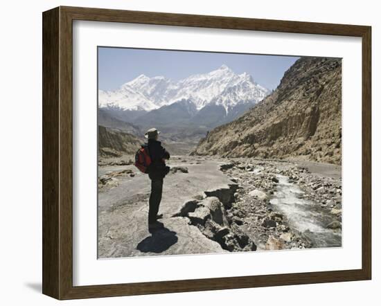 Trekker Enjoys the View on the Annapurna Circuit Trek, Jomsom, Himalayas, Nepal-Don Smith-Framed Photographic Print