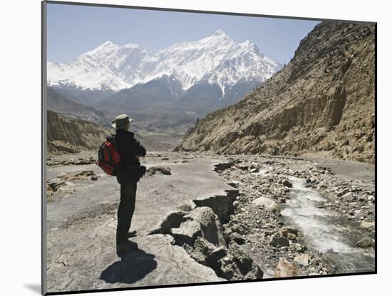 Trekker Enjoys the View on the Annapurna Circuit Trek, Jomsom, Himalayas, Nepal-Don Smith-Mounted Photographic Print