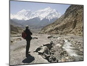 Trekker Enjoys the View on the Annapurna Circuit Trek, Jomsom, Himalayas, Nepal-Don Smith-Mounted Photographic Print