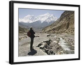 Trekker Enjoys the View on the Annapurna Circuit Trek, Jomsom, Himalayas, Nepal-Don Smith-Framed Photographic Print